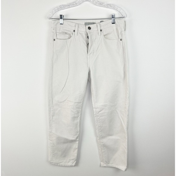 VINCE Designer Cropped Mid Rise Soft Comfy Corduroy Pant Ivory Sz 4 Minimialist - Picture 1 of 10